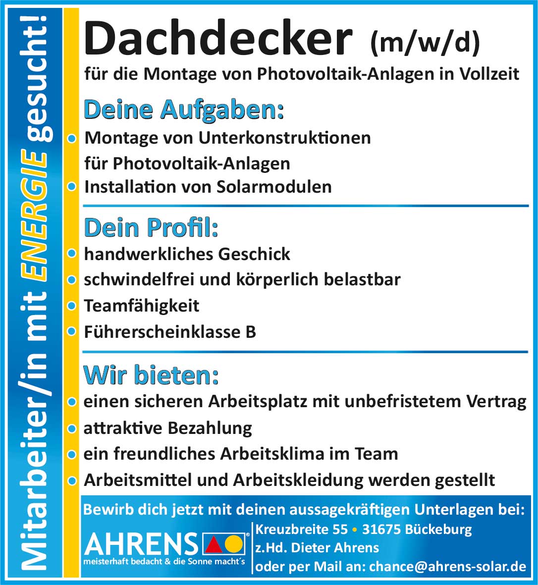 Dachdecker für die PV-Montage (m/w/d)