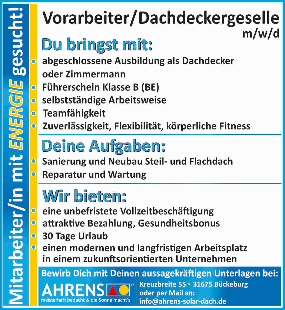 Dachdeckergeselle / Vorarbeiter (m/w/d)
